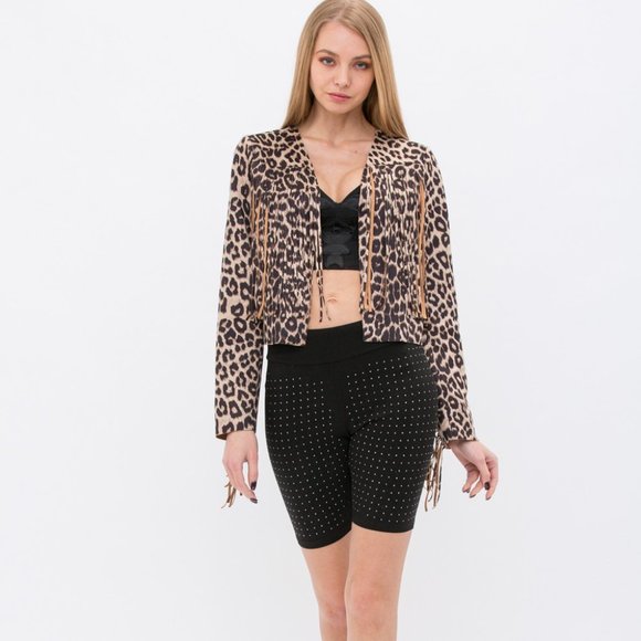 new VOCAL CROPPED leopard ANIMAL PRINT JACKET fringe SM-3X western cowgirl - Picture 2 of 8
